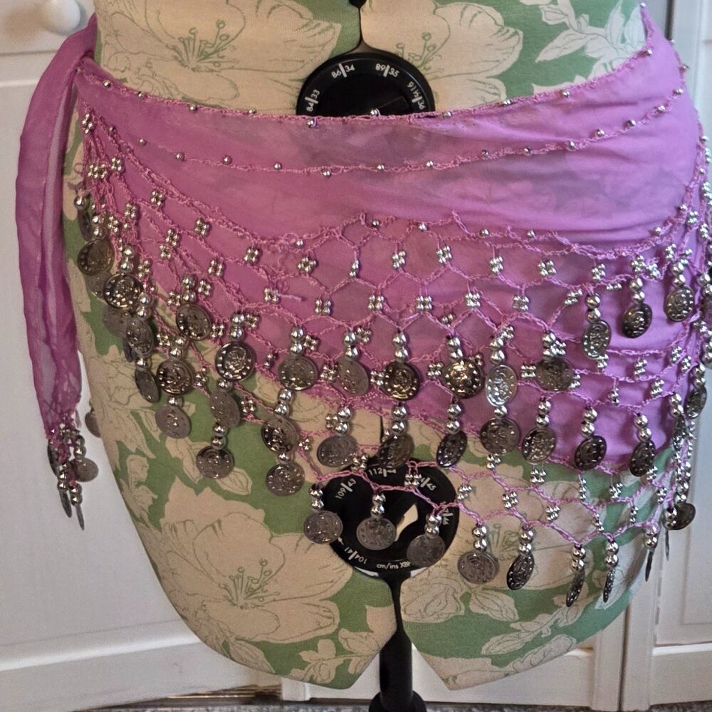 Pink Hip Scarf with Silver Coins